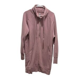 Athleta Long Sweatshirt Tunic Hoodie Large Tall Mauve Half Zip Funnel Neck